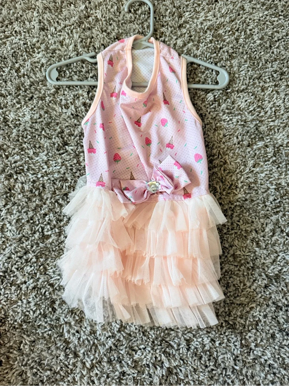 Pink Ruffled Tulle Dog Dress with Bow SZ Small